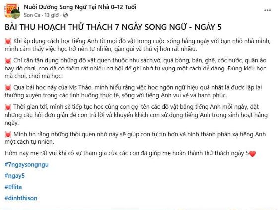 Bài thu hoạch ngày 5 của mẹ Sơn Ca: học qua đồ vật quen thuộc, con vui và hạnh phúc